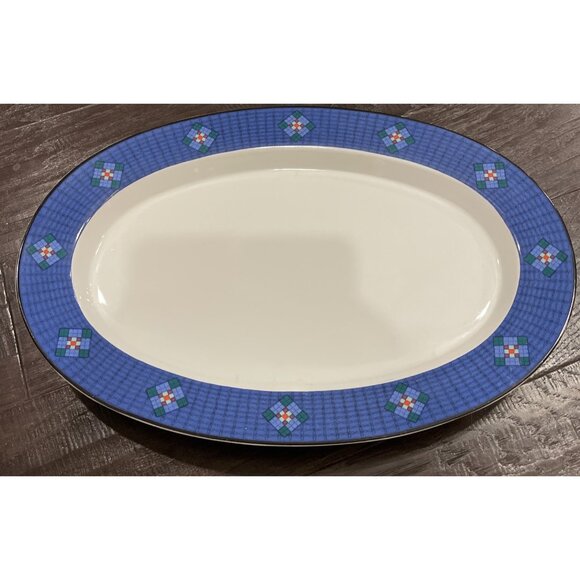 Dansk Nine‎ Patch Quiltings Dinnerware Large Serving Platter Portugal Vintage - Picture 1 of 4
